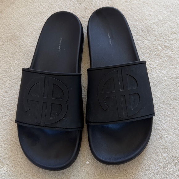 Anine Bing Isla Slides Black Monogram Size 39